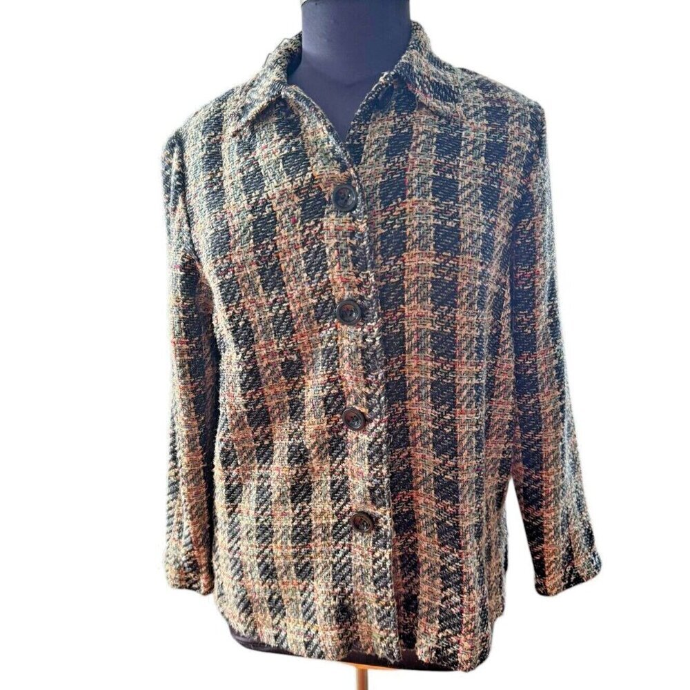 Tweed Blazer Jacket Plaid Career Wear Business Casual Coat Size Unknown